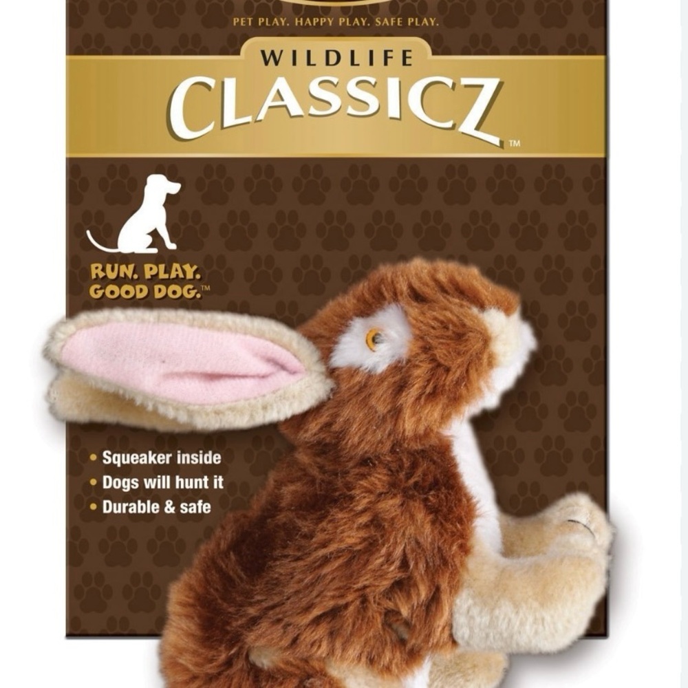 New with tags Wildlife Classicz Brown Dog Toy with Squeaker Rabbit